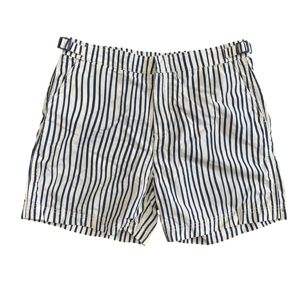 Zara Men Striped Swim Trunks Navy White Adjustable Waist Mesh Lining Size Large